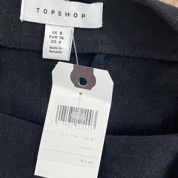 NWT Topshop Black Side Tie Linen Mini Skirt (Size US 4) - Picture 5 of 10